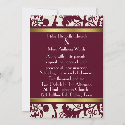 Herfst Damask Wedding Kaart (Voorkant)