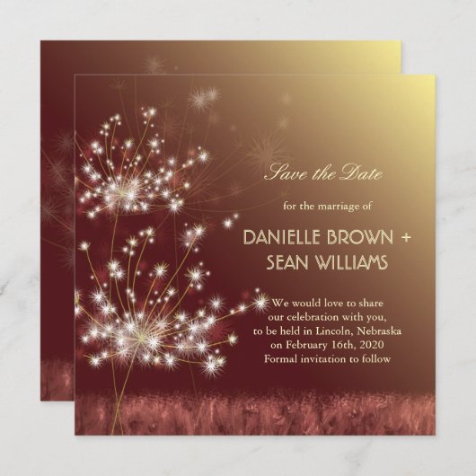 Herfst Dandelions Brown Wedding Save the Date (Voorkant / Achterkant)
