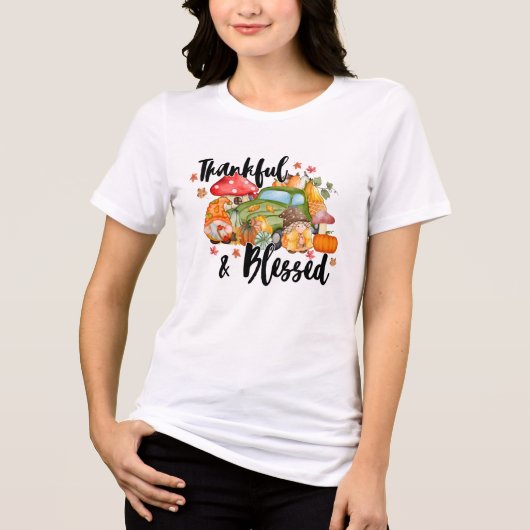 Herfst dankbaar en gezegend najaar Tri-Blend shirt (Voorkant)