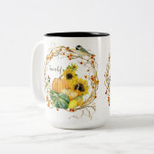 Herfst Dankbaar Zonnebloem Bloemen Pompoen Waterve Tweekleurige Koffiemok (Voorkant links)