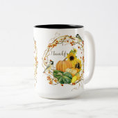 Herfst Dankbaar Zonnebloem Bloemen Pompoen Waterve Tweekleurige Koffiemok (Voorkant rechts)