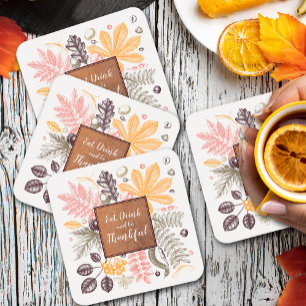 Herfst Dankdag Botanicals Kartonnen Onderzetters