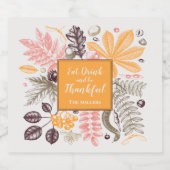 Herfst Dankdag Botanicals Sparkling Wijnetiket (Enkel label)