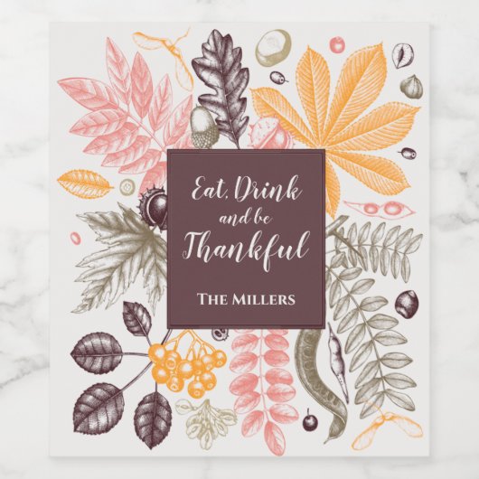 Herfst Dankdag Botanicals Wijn Etiket (Enkel label)