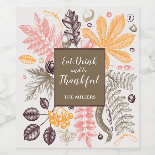 Herfst Dankdag Botanicals Wijn Etiket (Enkel label)