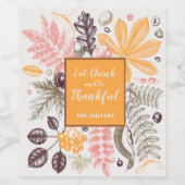 Herfst Dankdag Botanicals Wijn Etiket (Enkel label)