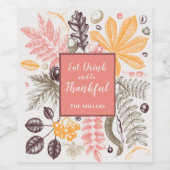 Herfst Dankdag Botanicals Wijn Etiket (Enkel label)