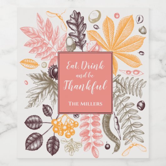 Herfst Dankdag Botanicals Wijn Etiket (Enkel label)