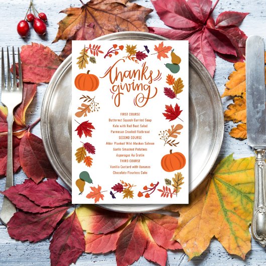 Herfst Dankfeest Afdrukbaar Menu