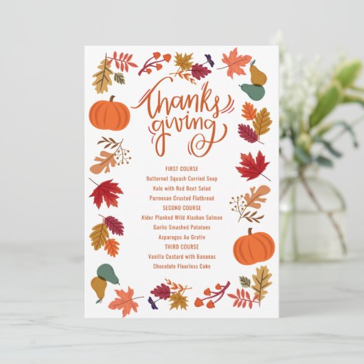 Herfst Dankfeest Afdrukbaar Menu (Staand voorkant)