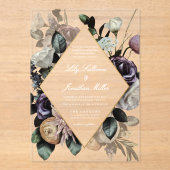 Herfst Dark Moody Bloemen Lijst Paarse bruiloft Acryl Uitnodigingen (Voorkant)