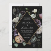 Herfst Dark Moody Bloemen Lijst Paarse bruiloft Kaart (Voorkant)