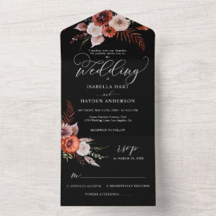 Herfst Dark Moody Bloemen Verbrande Sinaasappel Br All In One Uitnodiging