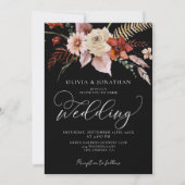 Herfst Dark Moody Bloemen Zwart Terracotta Bruilof Kaart (Voorkant)