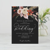 Herfst Dark Moody Bloemen Zwart Terracotta Bruilof Kaart (Staand voorkant)