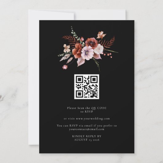 Herfst Dark Moody Bloemen Zwart Terracotta Bruilof Kaart (Achterkant)