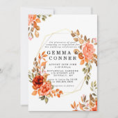 Herfst Dark Red Oranje Floral Gold Wedding Invitae (Voorkant)