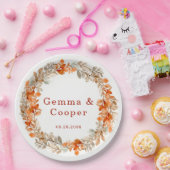 Herfst Dark Red Oranje Floral Wedding Papieren Bordje (Feest)