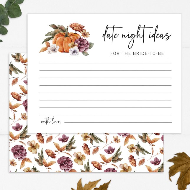 Herfst Date Night Ideeën Kaart (Fall Pumpkin Floral Date Night Ideas Card by Painted Paperie
)