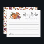 Herfst Datum Nacht Ideeën Kaart<br><div class="desc">Duik in een dromerige herfstvlucht met onze betoverende Herfst Date Night Ideas Kaart. Van handbeschilderde waterverf pompoenen en bloeiende bordeaux en terracotta herfsten tot rustieke bosgroene en roestbotanische planten - elk detail is doordacht geschilderd. Voeg een persoonlijk tintje toe met gebrande sinaasappel of bourgondische kalligrafie op uitnodigingen, servetten en favoriete...</div>