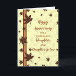 Herfst Daughter & Daughter in Law Jubileum Kaart<br><div class="desc">Gelukkige trouwjubileumkaart voor dochter en schoondochter met herfstbladpatroon,  en oprechte vers.</div>