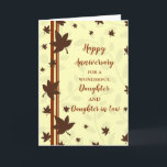 Herfst Daughter & Daughter in Law Jubileum Kaart<br><div class="desc">Gelukkige trouwjubileumkaart voor dochter en schoondochter met herfstbladpatroon,  en oprechte vers.</div>