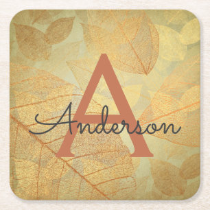 Herfst - de Bladeren van het Monogram van de Kartonnen Onderzetters