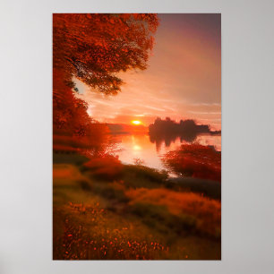 Herfst De natuur van de zonsondergang van het mee Poster