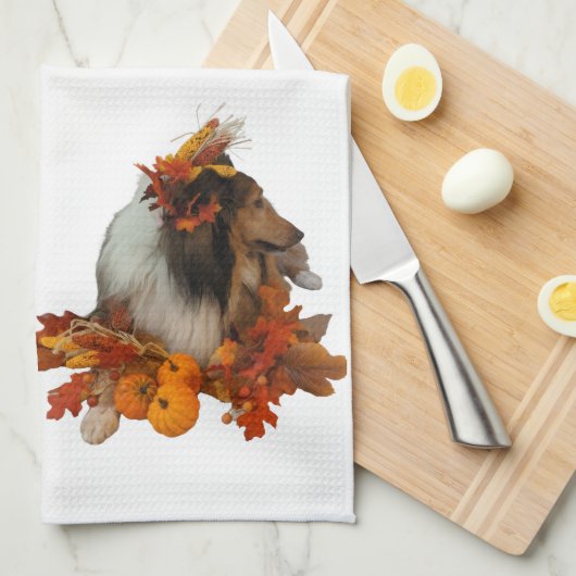 Herfst decor Sheltie Theedoek (Quarter Fold)