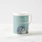 Herfst Decor Waterverf Blauw Pompoen Grateful Quot Porselein Kop (Voorkant rechts)