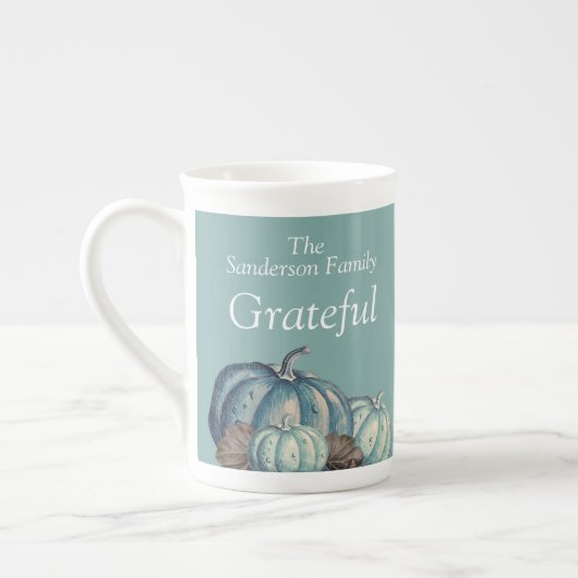 Herfst Decor Waterverf Blauw Pompoen Grateful Quot Porselein Kop (Links)
