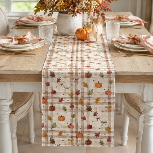 Herfst decoratie waterverf herfst gingham medium tafelloper