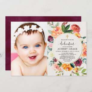 Herfst Dedication floral burgundy rustige foto Kaart