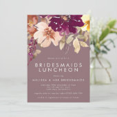 Herfst Deep Paars Floral Bridesmaids Luncheon Kaart (Staand voorkant)