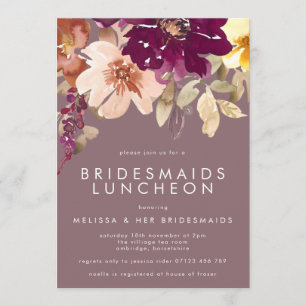 Herfst Deep Paars Floral Bridesmaids Luncheon Kaart