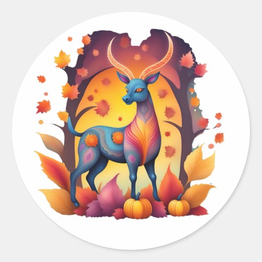 Herfst Deer Alebrije Ronde Sticker (Voorkant)