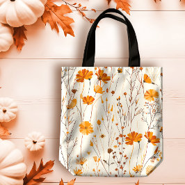 Herfst Delicate Oranje Wildflowers op Cream Tote Bag