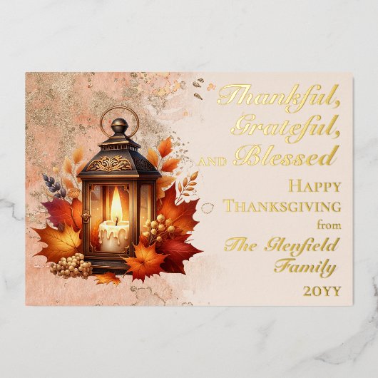 Herfst Deur Thanksgiving Dankbaar Gelukkig Gezegen Folie Feestdagenkaart (Voorkant)