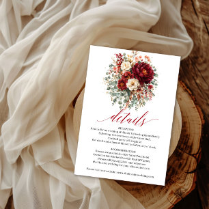 Herfst Diep Rode Bloemige Boho Eucalyptus Details  Informatiekaartje