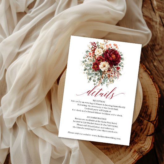 Herfst Diep Rode Bloemige Boho Eucalyptus Details  Informatiekaartje