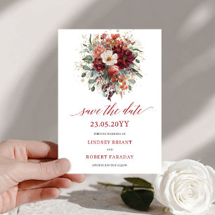 Herfst Diep Rood Goud Bloemig Bewaar De Datum Save The Date