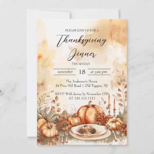 Herfst Dinner Tafel en Pompoenen Thanksgiving Kaart (Voorkant)