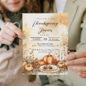 Herfst Dinner Tafel en Pompoenen Thanksgiving Kaart