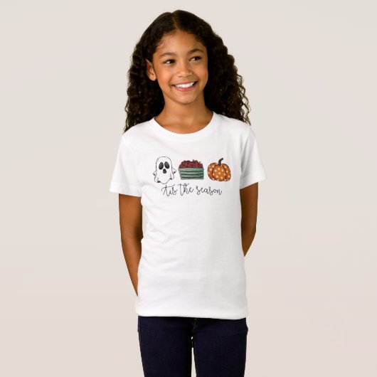 Herfst Dit Het Seizoen Script Ghost Apples Pompoen T-shirt (Voorkant volledig)
