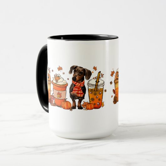 Herfst Dog Coffee Mok, Dachsund Dog Mok, Herfst Vi Mok (Voorkant links)