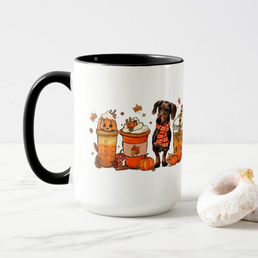 Herfst Dog Coffee Mok, Dachsund Dog Mok, Herfst Vi Mok (Met donut)