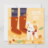 Herfst Dog Walks Greeting Flat Kaart (Voorkant)