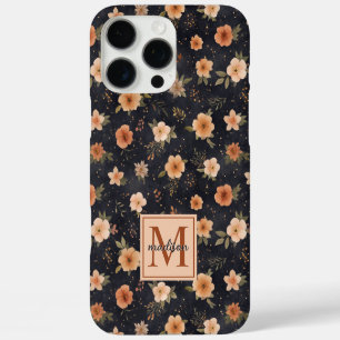 Herfst Donker Moody Terracotta Bloemenmonogram Naa iPhone 16 Pro Max Hoesje