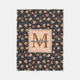 Herfst Donker Moody Terracotta Bloemenmonogram Naa Fleece Deken
