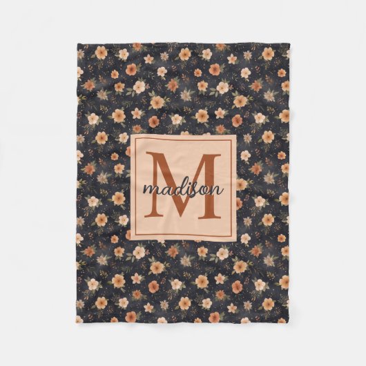 Herfst Donker Moody Terracotta Bloemenmonogram Naa Fleece Deken (Voorkant)
